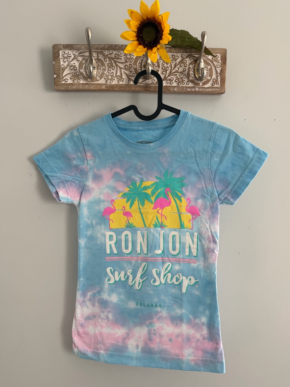 RON JON Surf Shop Orlando Tie Dye Flamingo Palm Tree Slim Fit Tee - Youth Large